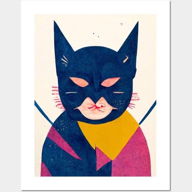 Retro Cat Bat Retro Poster Vintage Art Movie Wall Purple Illustration Wall Art by BetterManufaktur